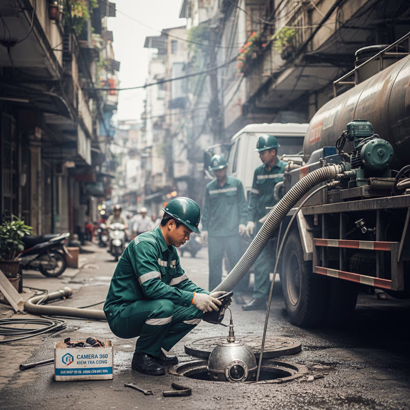 Hình ảnh bên trong đường cống được ghi lại bởi camera nội soi 360 độ