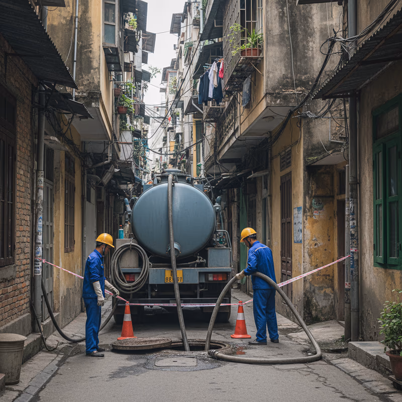 Hút bể phốt quận Đống Đa: Giải pháp cho phố cổ và nhà ống san sát