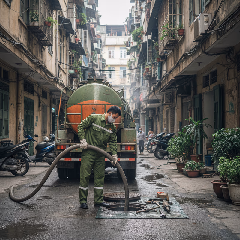 Tình trạng bể phốt bị tắc tại chung cư cũ