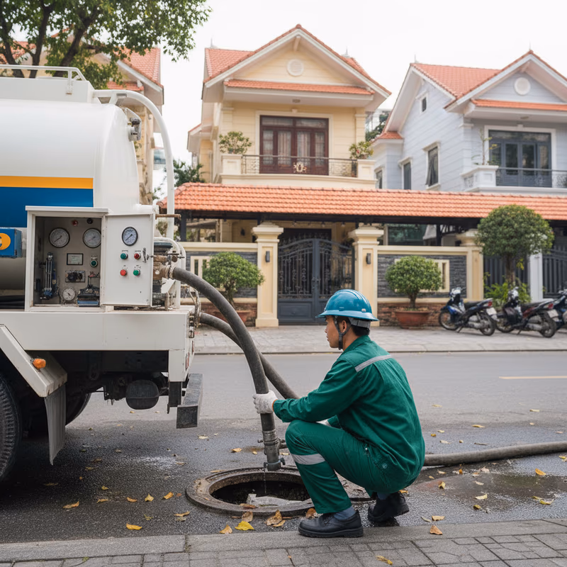 Kỹ thuật vệ sinh bể phốt tại biệt thự Ciputra bằng công nghệ tiên tiến