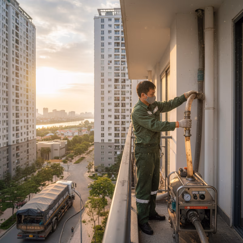 Camera nội soi kiểm tra ống cống bên trong chung cư