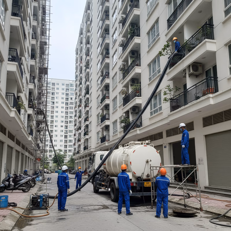 Xử Lý Tắc Cống Chung Cư Mỹ Đình Pearl: Giải Pháp Cho Tầng Cao, Trục Đứng