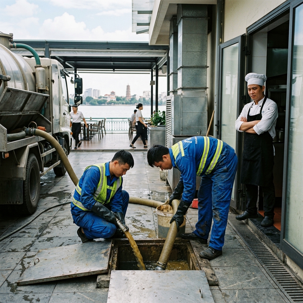 Xử lý hệ thống thoát nước nhà hàng ven Hồ Tây: giải pháp khoa học cho mỡ và chất thải