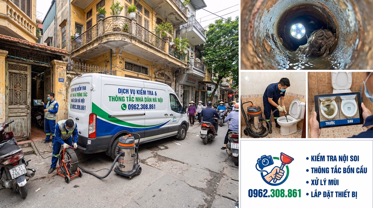 Mini tanker truck for septic tank pumping in narrow Old Quarter alleys