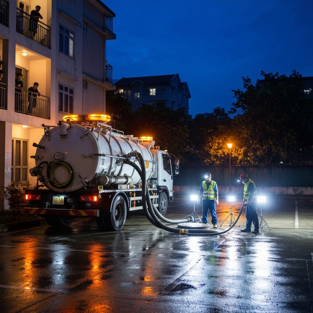 Hút bể phốt Hà Nội 24/7 ban đêm