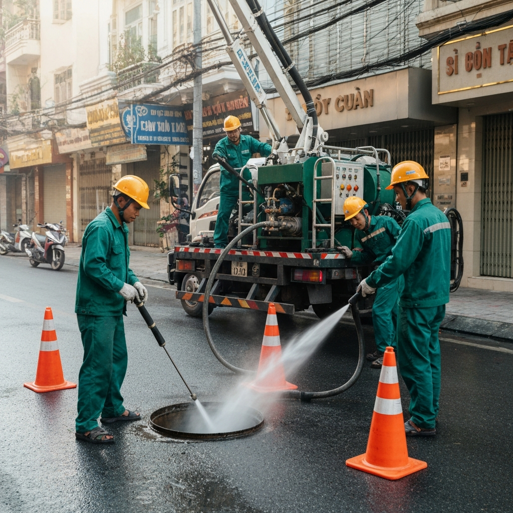 Đội ngũ thông tắc cống chuyên nghiệp trên phố